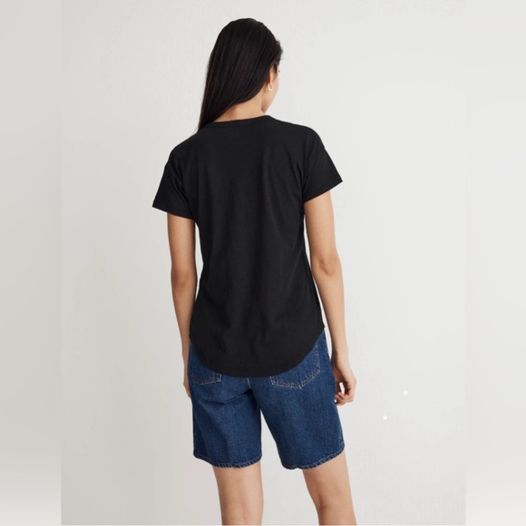 Madewell Black Tee Cotton Crewneck Basic Neutral XS Extra Small Double Shirt Top - Picture 10 of 11